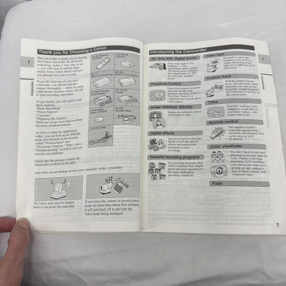 Canon ES190/ES29. 8mm Video Camcorder Instruction Manual, English French Spanish